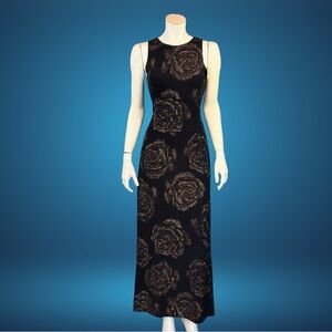 Y2K METALLIC GLITTER Rose Bodycon Tank Dress / S / Black and Gold